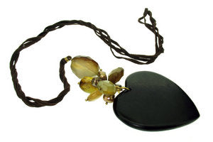 Ebony heart on suede with Pearls and Chalcedony