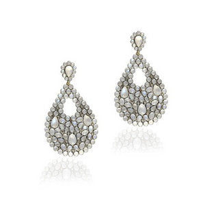 Indian Large Teardrop Earrings - Moonstone & Diamonds