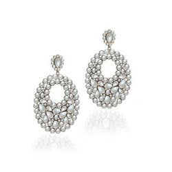 Indian Large Oval Earrings - Moonstone & Diamonds