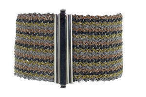 Woven silk and silver - multi-colour gold stripe
