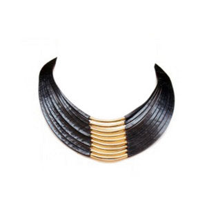 Exotic black leather necklace with Gold adornment