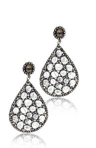 Indian rutilated, Grey Quartz and Diamond large pear earring