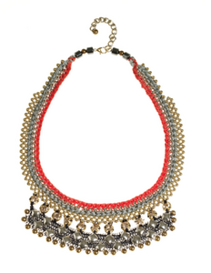 Tribal Coral and Antique Gold Necklace