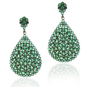 Indian Emerald & Diamond Teardrop Earrings