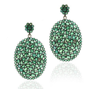 Indian Earrings- Emerald & Diamond Oval Earrings