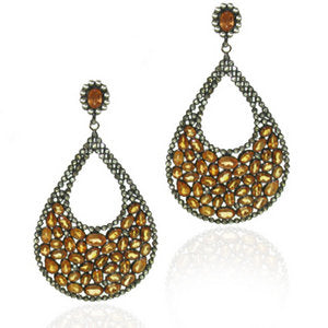 Indian Citrine & Brown Diamond teardrop earrings (with cut out)