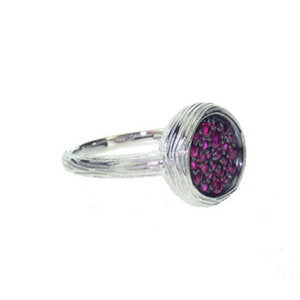 Alexandra Ring - small round - pave set with Rubies - white Gold
