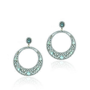 Indian Aquamarine & Diamond Large Round Door Knocker Earrings