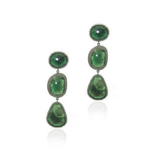 3 Drop Emerald and Diamond Indian Earrings