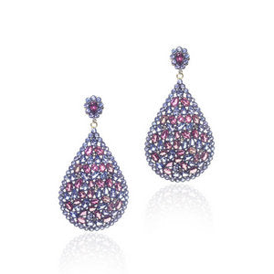 Indian Earrings - Amethyst & Tormaline Large Teardrop Earrings