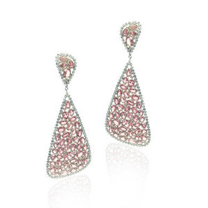 Indian Earrings - Asymmetric Ruby & Diamond Drop Earrings