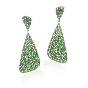 Indian Earrings - Asymmetric Tsavorite & Diamond drop earrings