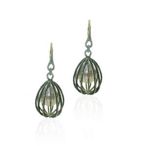 Indian Brown Diamond & Baroque South Sea Pearl Large Cage Earrings