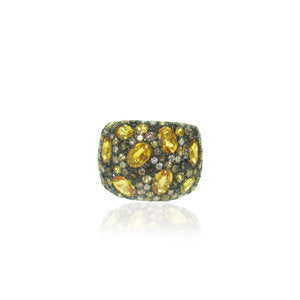 Pave Yellow Sapphire, Brown & White Diamond ring