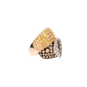 Double Belt' Ring with Yellow Sapphires, Cognac & White Diamonds