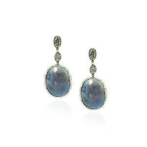 Indian Blue Sapphire Oval Drop Earrings