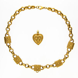 Lozenge Necklace - Yellow gold with detachable Heart pendant