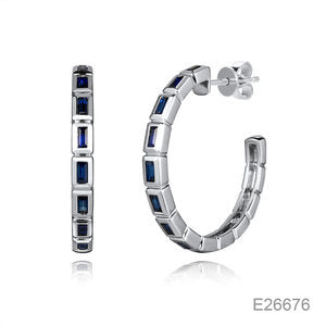 Sapphire Baguette Hoop earrings - white gold
