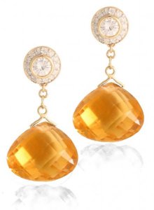 Diamond Studs with detachable Briolette - Emerald