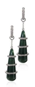 Baby Diamond hoops and detachable pear drops - Green Agate