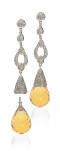 Interchangeable 'Antique' diamond earrings - Smokey Topaz