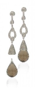 Interchangeable 'Antique' diamond earrings - Smokey Topaz