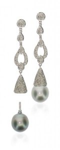 Interchangeable 'Antique' Diamond earrings - White South Sea Pearl