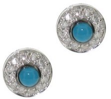 Baby Diamond Studs set with Cabochon Turquoise