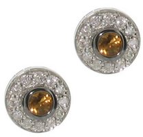 Baby Diamond Studs set with facetted Citrine