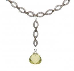 Diamond lozenge link necklace with detachable briolette