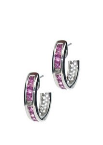 Pink Sapphire and Diamond hoops