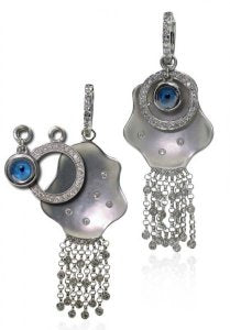 Evil Eye earrings, set with Diamonds - detachable - in 18ct White Gold