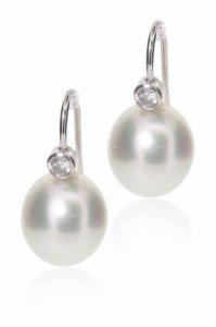 Tahitian Pearls on Diamond hook earrings