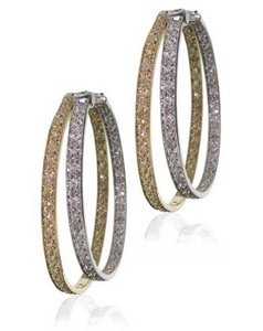 Yellow and White Gold Diamond hoops