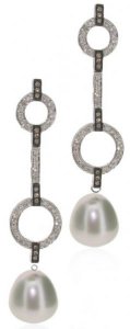 Deco drop earrings - Cognac and white Diamonds - South Sea Pearls