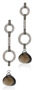 Deco drop earrings - Cognac and White Diamonds - Smokey Quartz