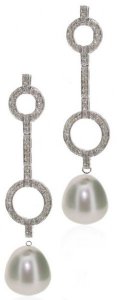 Deco drop earrings - White Diamonds - South Sea Pearl