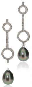 Deco drop earrings - White Diamonds - Tahitian Pearl