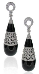 Deco Black Onyx and Diamond Pear Drop earrings