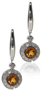 Hook earrings with Diamond set round drop - Citrine