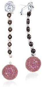 Interchangeable Line earring - Cognac and White Diamonds - Pave ball drop
