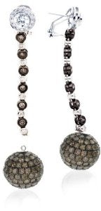 Interchangeable Line earring - Cognac and White Diamonds - Pave ball drop