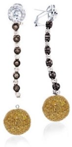 Interchangeable Line earring - Cognac and White Diamonds - Pave ball drop