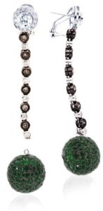 Interchangeable Line earring - Cognac and White Diamonds - Pave ball drop