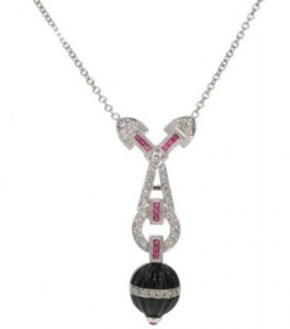 Deco Necklace - Ruby princess cuts and fluted Onyx ball