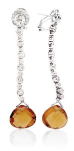 Interchangeable Line Earring - Diamond - With detachable Citrine Briolettes