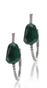 Diamond Hoops with Emerald Rock
