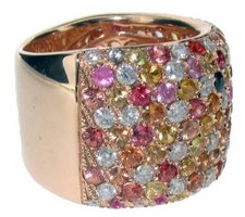 Multi Sapphire wide ring set in Rose Gold