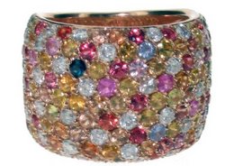 Multi Sapphire wide ring set in Rose Gold