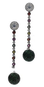 Interchangeable line earring - Multi Sapphire and Diamond - Pave ball drop